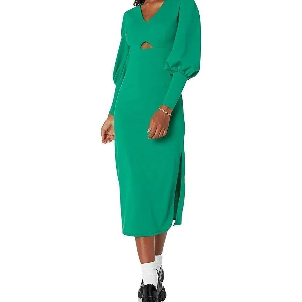 Balloon Sleeve Keyhole Side Slit Midi Dress SIZE L NWT - Picture 10 of 10